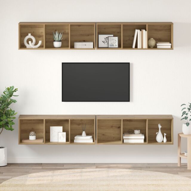 Berkfield Home Wall TV Cabinet with Shelf 4 pcs Artisan oak 37 x 37 x 107.5 cm in Brown - image 1