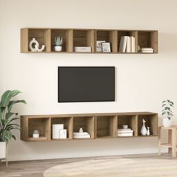 Berkfield Home Wall TV Cabinet with Shelf 4 pcs Artisan oak 37 x 37 x 107.5 cm in Brown - thumbnail 4