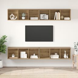 Berkfield Home Wall TV Cabinet with Shelf 4 pcs Artisan oak 37 x 37 x 107.5 cm in Brown - thumbnail 1