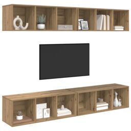 Berkfield Home Wall TV Cabinet with Shelf 4 pcs Artisan oak 37 x 37 x 107.5 cm in Brown - thumbnail 3