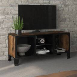Berkfield Home TV Cabinet Rustic Brown 105x36x47 cm Metal & MDF - Size: 105 x 36 x 47 cm - thumbnail 2