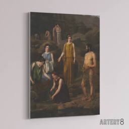 "Artery8 Wilhelm Marstrand Nausicaa Brings Odysseus Clothes Canvas Art Print in Green - Size: W12"" x H16""" - thumbnail 2