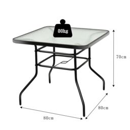 Costway Patio Bistro Table Glass Top Outdoor Square Coffee Tea Table with Umbrella Hole in Black - thumbnail 4
