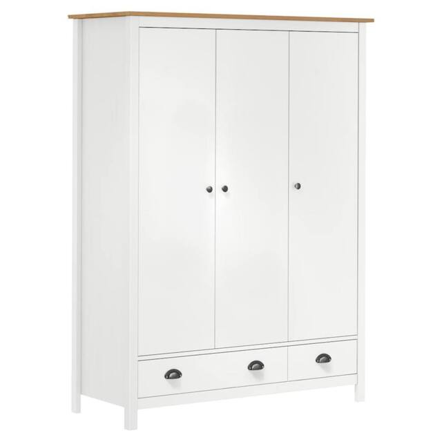 Berkfield Home 3-Door Wardrobe Hill White 127x50x170 cm Solid Pine Wood - Size: 127 x 50 x 170 cm - image 1