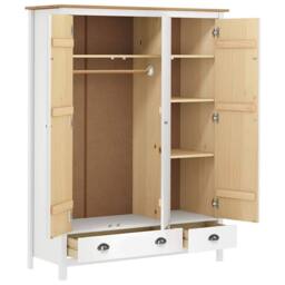 Berkfield Home 3-Door Wardrobe Hill White 127x50x170 cm Solid Pine Wood - Size: 127 x 50 x 170 cm - thumbnail 4