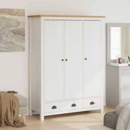 Berkfield Home 3-Door Wardrobe Hill White 127x50x170 cm Solid Pine Wood - Size: 127 x 50 x 170 cm - thumbnail 2
