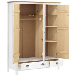 Berkfield Home 3-Door Wardrobe Hill White 127x50x170 cm Solid Pine Wood - Size: 127 x 50 x 170 cm - thumbnail 5