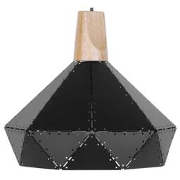 Wyld and Coco Pendant Lamp - Geometric Black Metal with Oak Wood - thumbnail 2