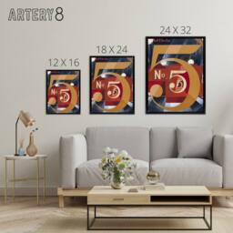 "Artery8 I Saw the Figure 5 in Gold Charles Demuth Framed Canvas Wall Art Print in Blue - Size: W12"" x H16""" - thumbnail 4