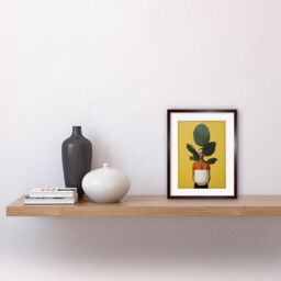 Artery8 Wall Art Print Rubber Tree Showcase Realistic Oil Painting Yellow Orange Green Woman with Plant Pot Minimalist Artwork Framed 9X7 Inch - thumbnail 2