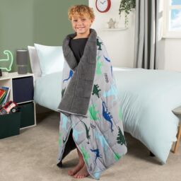 OHS Weighted Blanket Kids Dino Sensory Sleep Therapy Anxiety Soft Teddy Fleece Throw in Grey - thumbnail 1