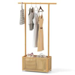 KORVIXA Bamboo Clothes Rack Coat Hanger Stand in Brown - thumbnail 1