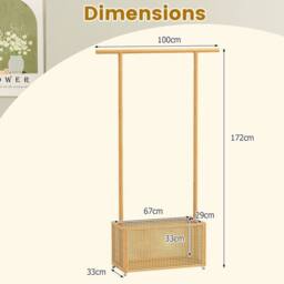 KORVIXA Bamboo Clothes Rack Coat Hanger Stand in Brown - thumbnail 2