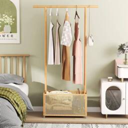KORVIXA Bamboo Clothes Rack Coat Hanger Stand in Brown - thumbnail 4