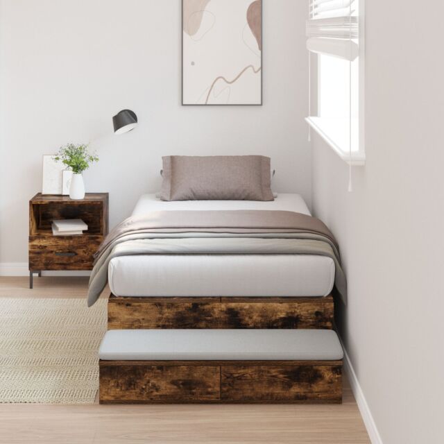 Berkfield Home Storage Bed Frame Smoked Oak Engineered Wood 236.5 x 100 x 31.5 cm in Brown - image 1