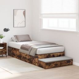 Berkfield Home Storage Bed Frame Smoked Oak Engineered Wood 236.5 x 100 x 31.5 cm in Brown - thumbnail 5