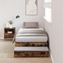 Berkfield Home Storage Bed Frame Smoked Oak Engineered Wood 236.5 x 100 x 31.5 cm in Brown - thumbnail 1
