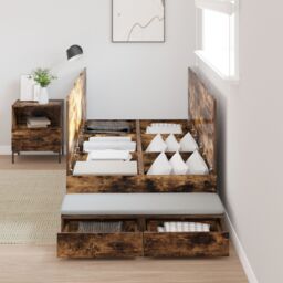 Berkfield Home Storage Bed Frame Smoked Oak Engineered Wood 236.5 x 100 x 31.5 cm in Brown - thumbnail 4