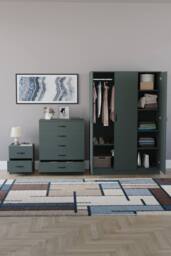 Home Discount Riano 3Pc Bedroom Set - 2 Drawer Bedside, 5 Drawer Chest & Wardrobe in Green - thumbnail 3