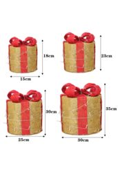 Living and Home 4Pcs Round Christmas Gift Boxes with LED Light Bowknot Decor in Gold - thumbnail 6