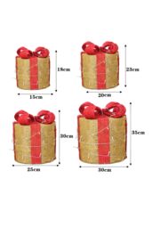 Living and Home 4Pcs Round Christmas Gift Boxes with LED Light Bowknot Decor in Gold - thumbnail 3