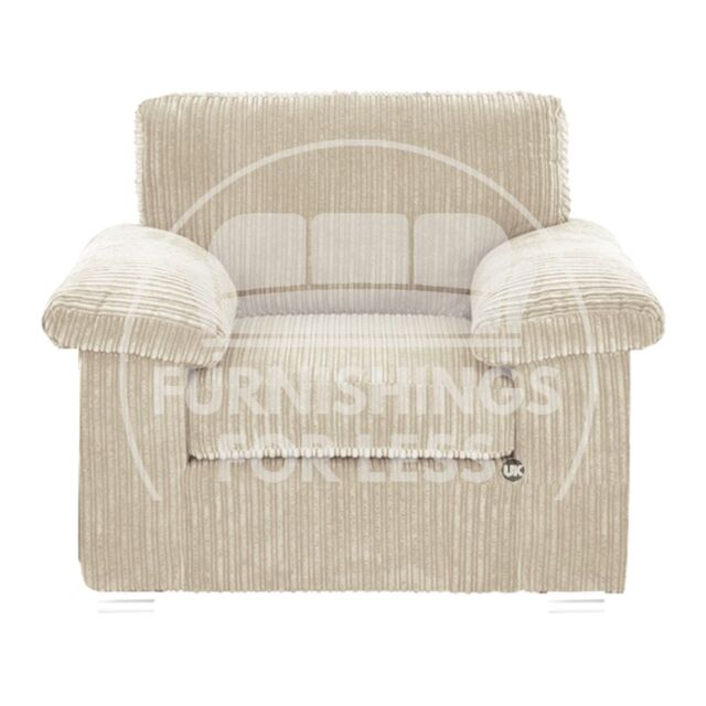 Furnishings For Less UK Delta Large Fabric Armchair Sofa Padded Arms Jumbo Cord in Cream - image 1