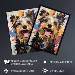 Artery8 Wall Art Print Colourful Yorkshire Terrier Oil Painting Pet Portrait Framed Art - Size: A4 - thumbnail 2