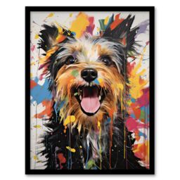 Artery8 Wall Art Print Colourful Yorkshire Terrier Oil Painting Pet Portrait Framed Art - Size: A4 - thumbnail 1