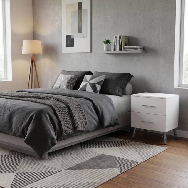 FWStyle Maldon White 2 Drawer Bedside Chest Table (H) 54cm (W) 45cm (D) 41.5cm - image 1