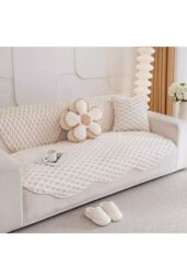 Living and Home Non-Slip Faux Plush Sofa Protector in White - Size: Extra Large - thumbnail 2