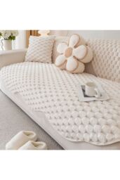Living and Home Non-Slip Faux Plush Sofa Protector in White - Size: Extra Large