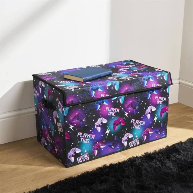 OHS Print Foldable Fabric Storage Box Organiser with Lid in Purple - Size: Large - image 1