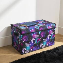 OHS Print Foldable Fabric Storage Box Organiser with Lid in Purple - Size: Large