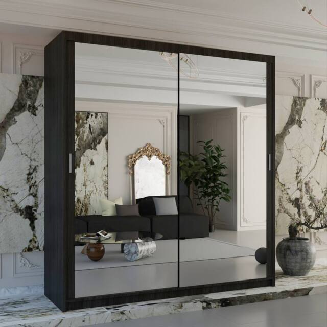 Sliding Wardrobes 4U Double Mirror Sliding Wardrobe With LED Light W203cm x H217cm x D62cm in Dark Brown - image 1