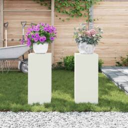 Berkfield Home Outdoor Plant Stands set of 2 in white, 24x24x55 cm, Steel in White - Size: 24 x 24 x 55 cm - thumbnail 4