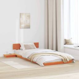 Berkfield Home Soft Floor Bed Frame with Bedside Tables Wax Brown 75x190cm Solid Wood - Size: 75x190 cm - thumbnail 2