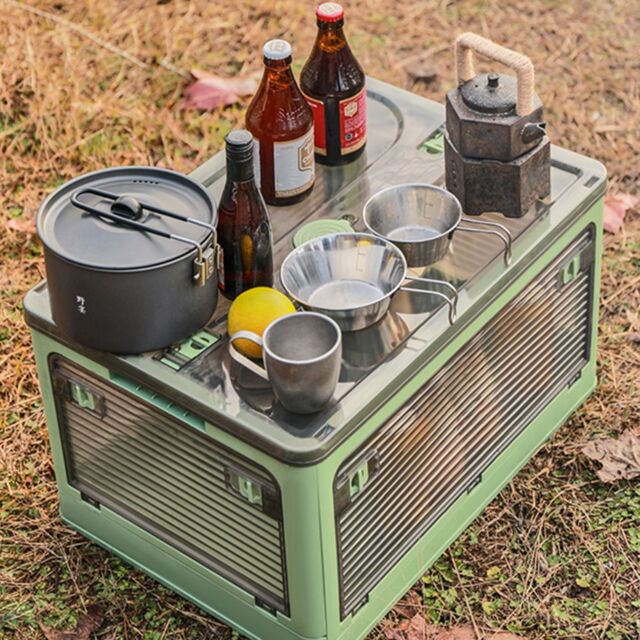 Living and Home Transparent Folding Storage Box with Wheels in Green - image 1