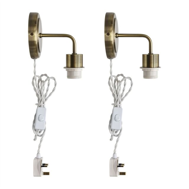 First Choice Lighting Set of 2 Toby - Antique Brass Plug in Wall Light Fittings Only in Gold - image 1