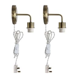 First Choice Lighting Set of 2 Toby - Antique Brass Plug in Wall Light Fittings Only in Gold - thumbnail 1