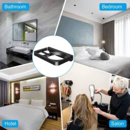 KORVIXA black Hair Dryer Holder Wall Rack Bathroom - thumbnail 4
