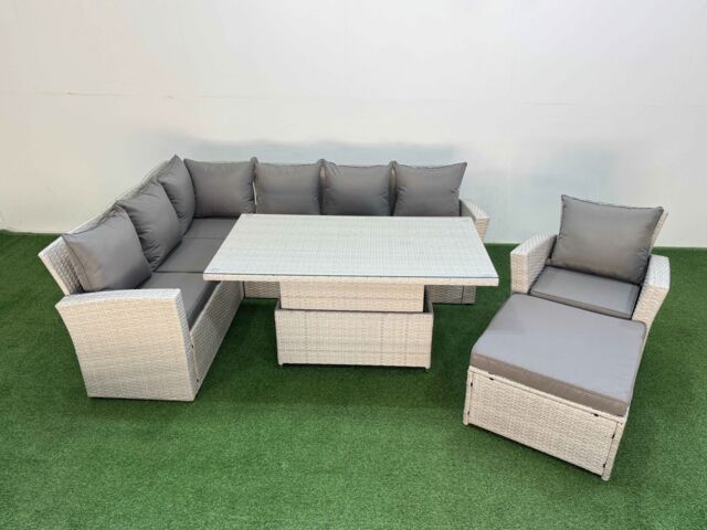 Fimous 8 Seat Garden Furniture Corner Sofa with Footstool Light Grey - image 1
