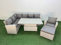 Fimous 8 Seat Garden Furniture Corner Sofa with Footstool Light Grey - thumbnail 1