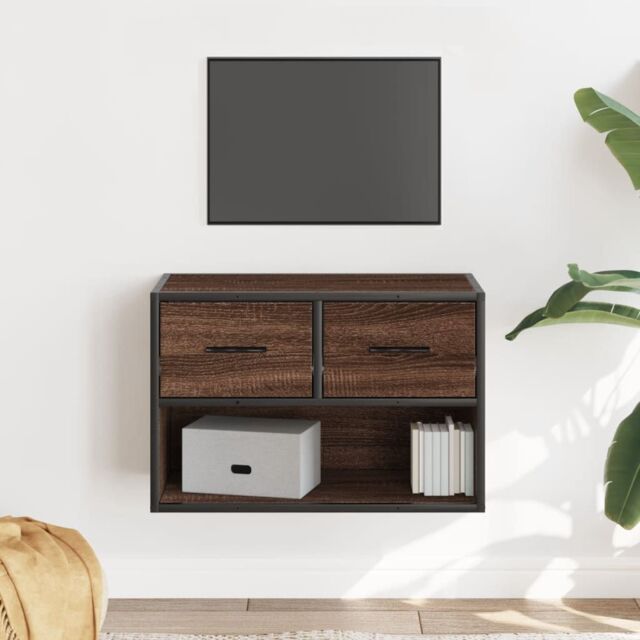 Berkfield Home TV Cabinet Brown Oak 60x31x39.5 cm Engineered Wood & Metal - image 1