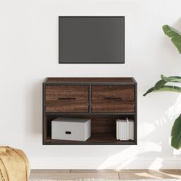 Berkfield Home TV Cabinet Brown Oak 60x31x39.5 cm Engineered Wood & Metal - thumbnail 1