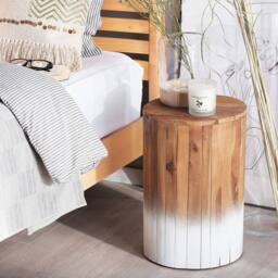 Wyld and Coco Everwood Solid Teak Bedside Table 30cm Light Brown with White Base