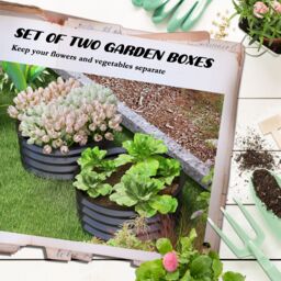 OUTSUNNY Set of 2 Raised Garden Bed Metal Planter Box with Safety Edging in Dark Grey - thumbnail 4