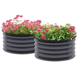 OUTSUNNY Set of 2 Raised Garden Bed Metal Planter Box with Safety Edging in Dark Grey - thumbnail 2