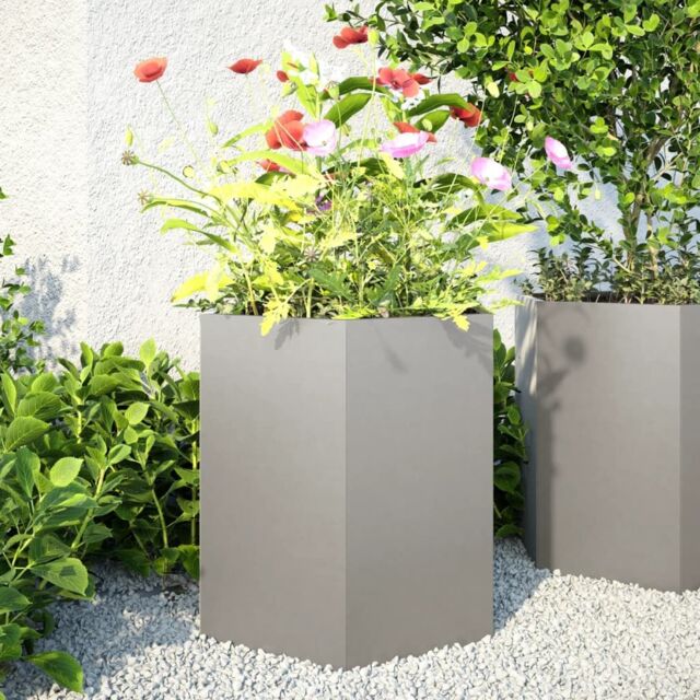 Berkfield Home Garden Planter 2 pcs Hexagon 46x40x45 cm Stainless Steel in Silver - Size: 46 x 40 x 45 cm - image 1