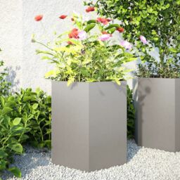 Berkfield Home Garden Planter 2 pcs Hexagon 46x40x45 cm Stainless Steel in Silver - Size: 46 x 40 x 45 cm