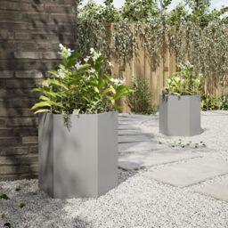 Berkfield Home Garden Planter 2 pcs Hexagon 46x40x45 cm Stainless Steel in Silver - Size: 46 x 40 x 45 cm - thumbnail 4